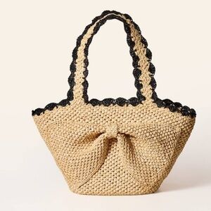 Chic Tan and Black Tote with Braided Handles